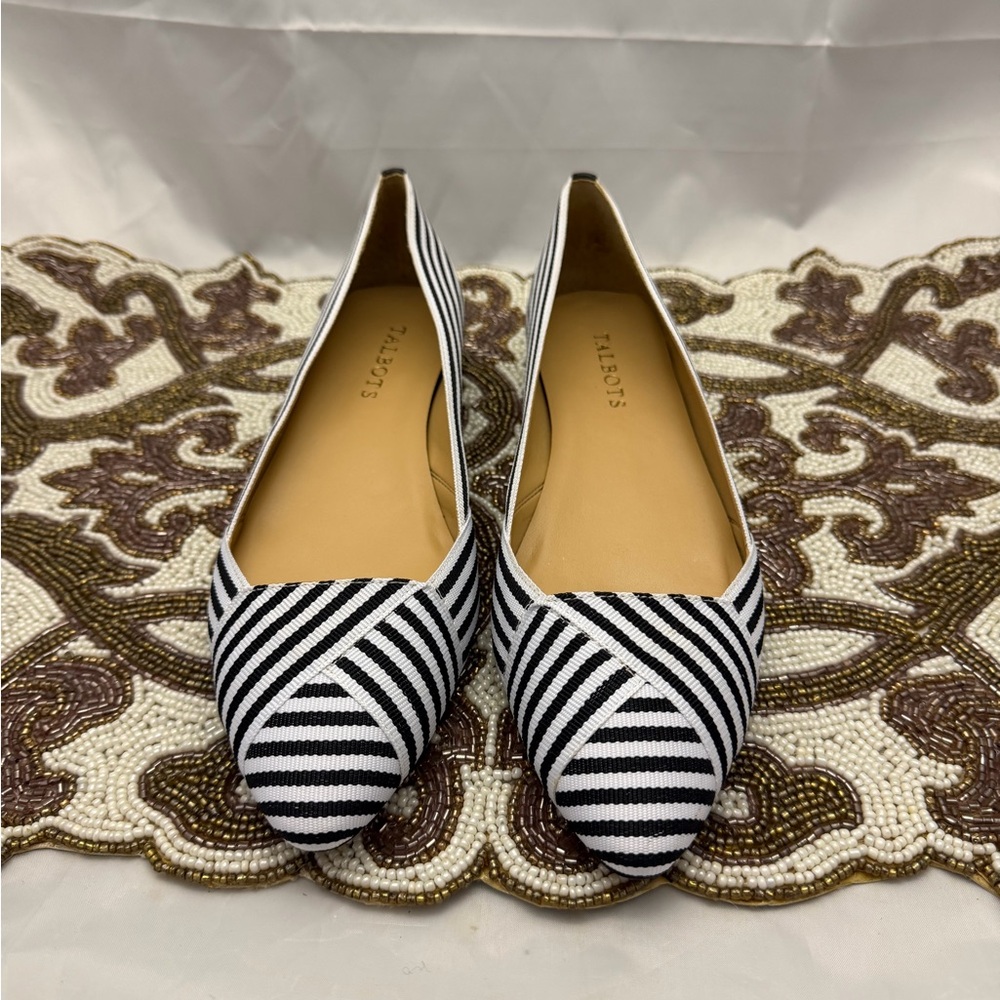 Talbots Edison Black and White Striped Ribbon Flats